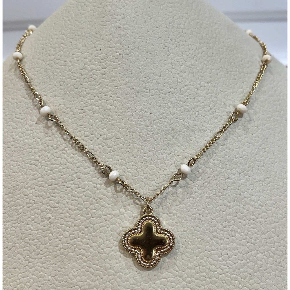 Gold Tone Clover Designer Inspired Necklace 14in ~ 17in